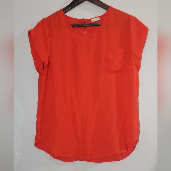 lily white size large orange flowy cap sleeve chest pocket blouse - Picture 1 of 4